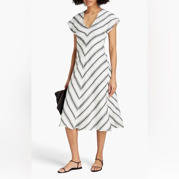 Wales Bonner Depara Bias chevron print linen Dress size 42 - Picture 1 of 13